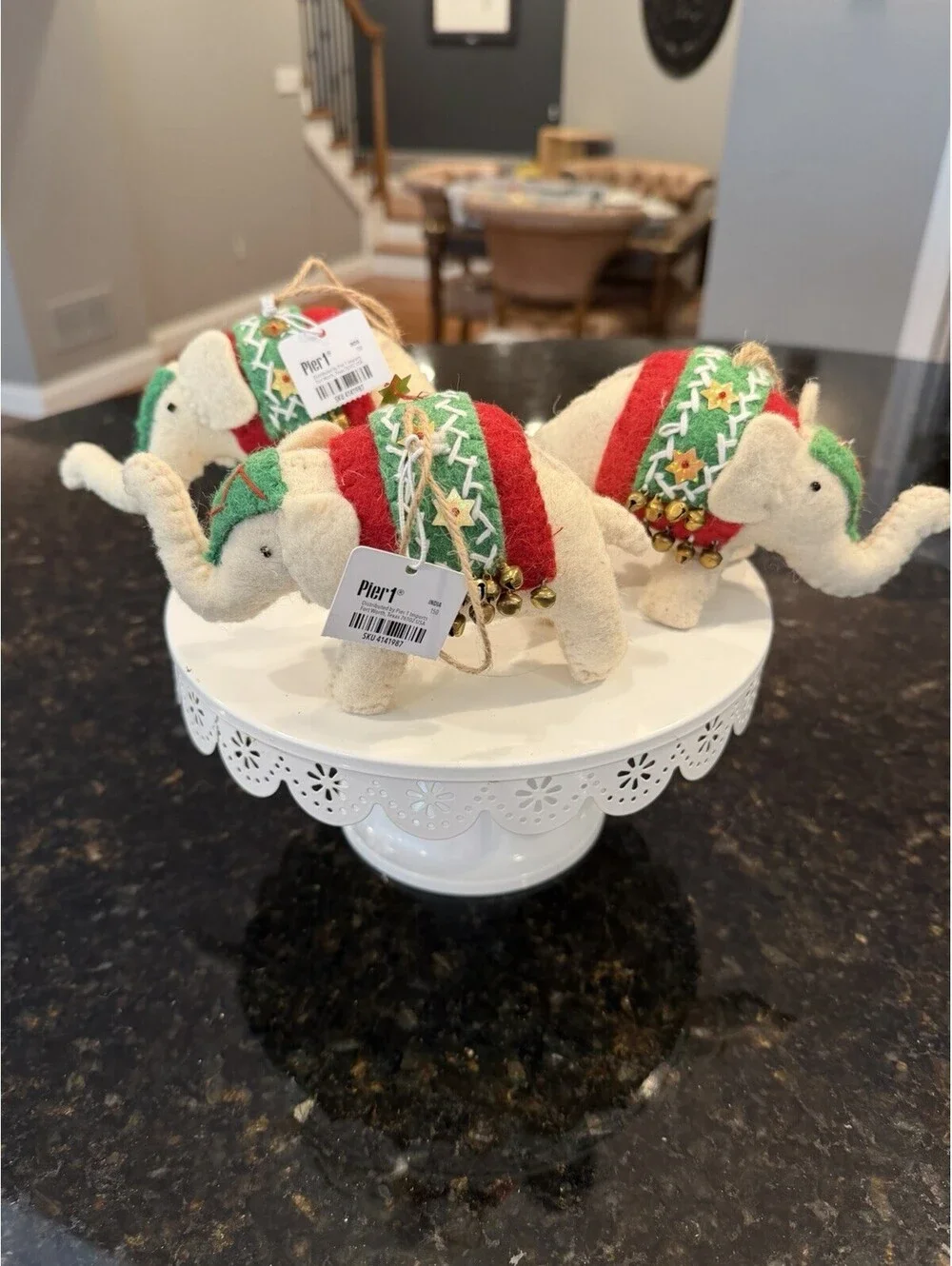 Pier 1 Set Of 3 Felt Elephant Christmas Ornaments  With Tags